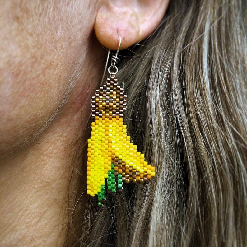 Handmade Bead Earrings - Kowhai Flower