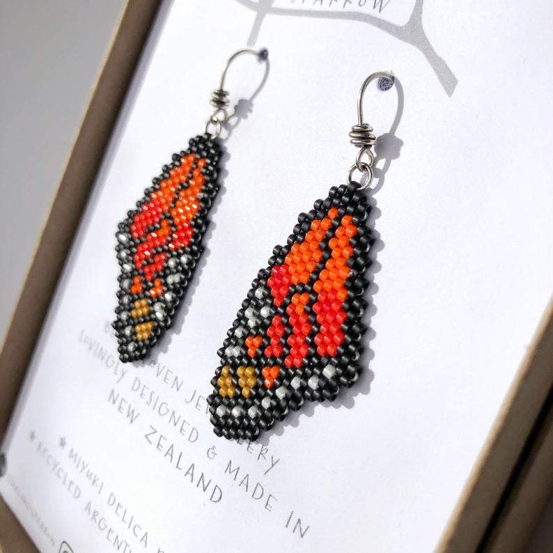 Handmade Bead Earrings - Monarch Wings