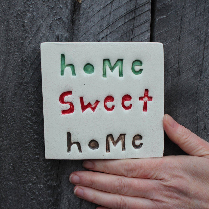 Home Sweet Home Rainbow Square Tile