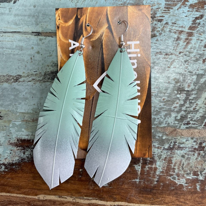 Huia Feather Earrings - Light teal with white tip