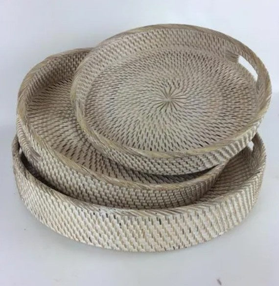 Lombok Round Tray Whitewash - 3 sizes