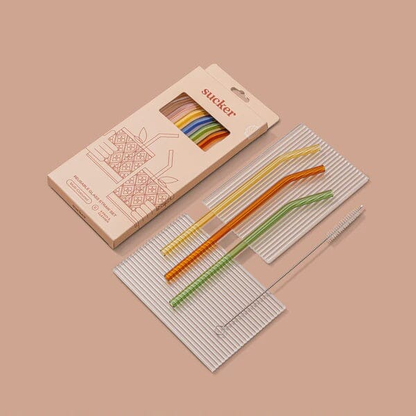 Glass Drinking Straws - Set of 6 Multi-Colour