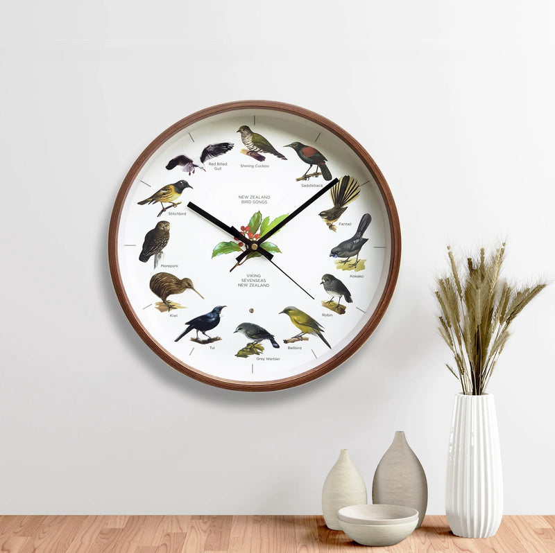 NZ Bird Song Clock - Dark wood