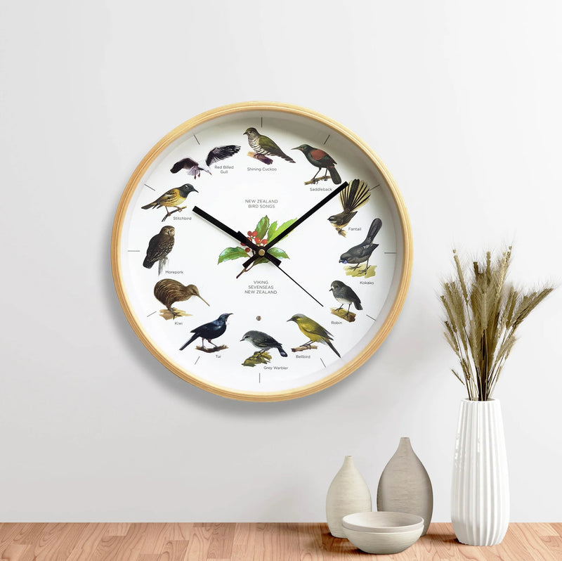 NZ Bird Song Clock - Light wood