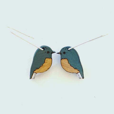 NZ Black Robin Studs - Sterling Silver