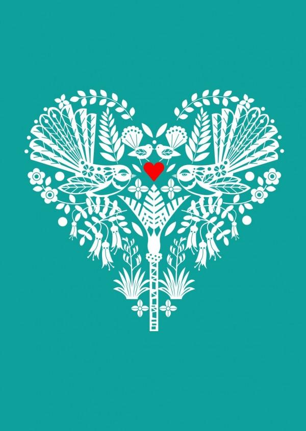 NZ Turquoise Fantail Heart