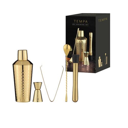 Tempa Hammered 5pc Cocktail Set - Gold
