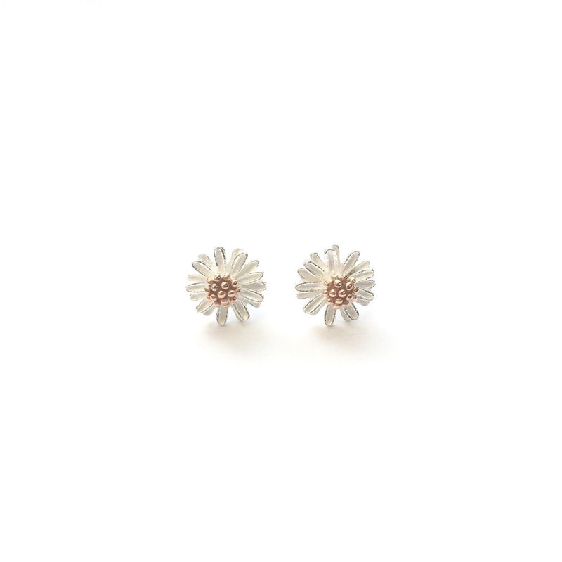 Sterling Silver Daisy w Rose Gold Studs