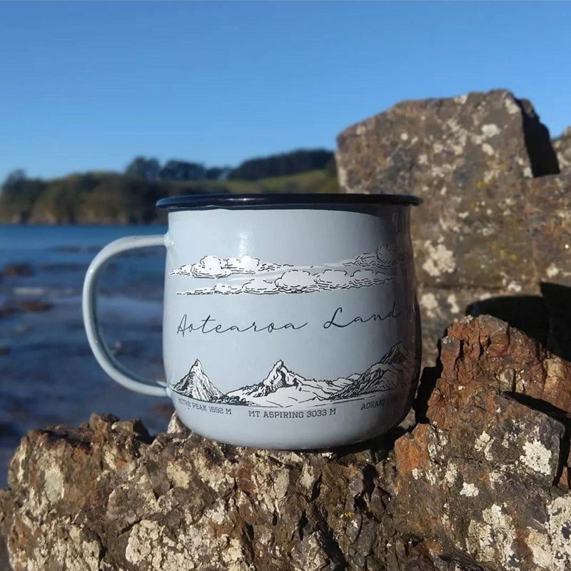 Tanya Wolfkamp enamel mug - NZ Mountains