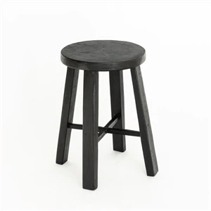 Teak Round Stool - black